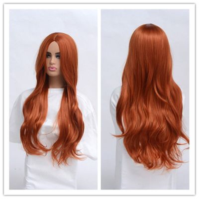 Suq Synthetic Womens  Copper Red Wig Hair Synthetic Natural Cosplay Party Long Wave Middle Part Heat Resistant Daily Wigs
