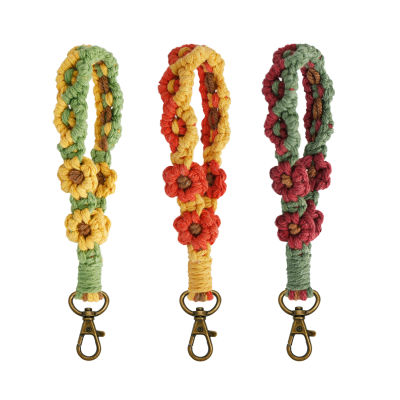Patterned Key Hanging Rope Keychain Accessories INS Cotton Rope Keychain Pure Hand Woven Keychain Flower Woven Keychain Keychain Pendant