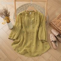 Large size summer new mother cotton linen short-sleeved T-shirt womens linen belly cover top V729