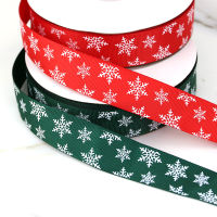 (50เมตร/ม้วน) 1 (25มม.) สีแดงพิมพ์เกล็ดหิมะสีขาวGrosgrain Ribbon Christmas Gift Ribbon