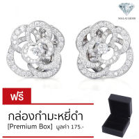 Malai Gems ต่างหูดอกไม้เพชร Camellia เงินแท้ Silver 92.5% ประดับเพชร Swarovski + ฟรีกล่องกำมะหยี่ เคลือบทองคำขาว