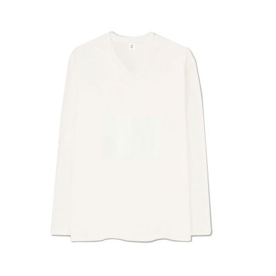 Tatchaya เสื้อยืด คอตตอน สีพื้น คอวี แขนยาว สีพื้น White (สีขาว) Cotton 100% Long Sleeve
