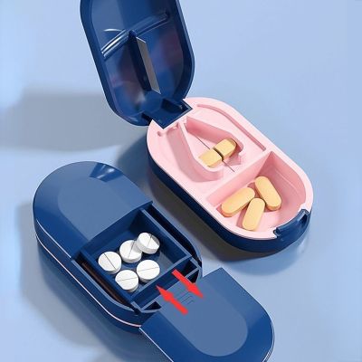 Pill Cutter With Invisible Storage Box Portable 2 In 1 Mini Drug Tablet Medicine Dustproof Divider Organizer Crusher Pill Box Medicine  First Aid Stor
