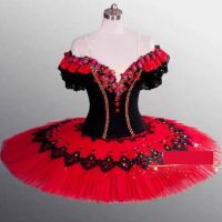 ♤◐ Professional Ballet Tutu Red Paquita Ballet Pancake Swan Lake Tutu Ballerina Costumes Dancing Costume Figure Skating Dress Girls