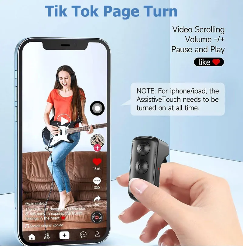 for TIK Tok Bluetooth Remote Flip Like Control Kindle App Page Turner  Wireless Remote Camera Selfie Recording Shutter Button Scrolling Ring for  iPhone, iPad, iOS, Android