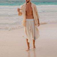 Vintage Design Cotton Linen Pant Mens Beach Style Vacation Seaside Casual Solid Color Loose Pants Leisure Men Oversized Pants