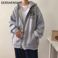 EERSHENSHI เสื้อสเวตเตอร์มีฮู้ดทรงหลวมสำหรับผู้ชาย,เสื้อแจ็คเก็ตมีฮู้ดสำหรับคู่รักพิมพ์ลายบางแบบเรียบง่าย