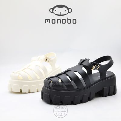MONOBO (MILAN PLUS) รองเท้ารัดส้นพื้นหนา สีดำ , สีไอวอรี่ , สีวอร์มไวท์ ไซส์ 5-8