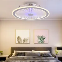 Acrylic intelligent ceiling fan lamp modern design led creative lamp bedroom study restaurant three color remote control ceiling Exhaust Fans