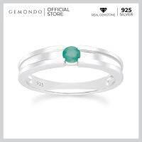 Gemondo แหวนเงินแท้ 925 Sterling Silver ชุบโรเดียม ประดับมรกต (Emerald) ขนาด 3.5 มม. สไตล์แหวนเม็ดเดี่ยว