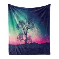 （Contact customer service for customizable blankets）Description: Galaxy Throwing Blanket, Vivid Starry Space, Lonely Tree Aurora Area Flannel Blanket, Soft Sofa Adult Gift(Coral plush blankets in stock)