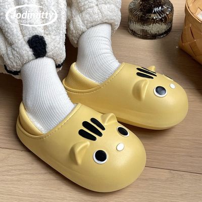 Womens Mens Slippers Winter Home Shoes Girl Warm Indoor Bedroom Slides Cartoon Cat Cotton Shoes Waterproof Non-Slip Slippers