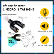 Đầu Dây Gộp Chia Cổng Audio 1 đầu 3.5mm đực ra 2 đầu aux mic và tai nghe