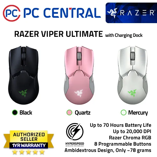 Razer Viper Ultimate Hyperspeed Lightest Wireless Gaming Mouse Rgb Charging Dock Fastest Gaming Mouse Switch k Dpi Optical Sensor Chroma Lighting 8 Programmable Buttons Pc Central Lazada Ph