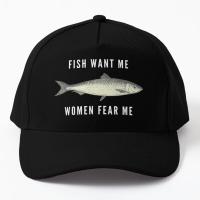 Fish Want Me Women Fear Me White Text Baseball Cap Hat Outdoor Mens Snapback Hip Hop Bonnet Printed Summer Fish Spring

 Sport