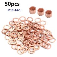 50 buah ukuran coklat tembaga padat 10x14x1mm cincin datar pencuci Gasket Sump Plug minyak segel fitting mesin cuci pengencang aksesoris perangkat keras