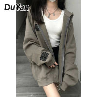 Du Yan Hoodie สำหรับผู้หญิงหลวมขี้เกียจเสื้อซิปบางๆ