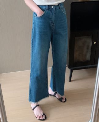 Hot sale 2023 High quality new style Asi studios Korean version retro high waist loose thin section wide leg raw edge cropped jeans summer
