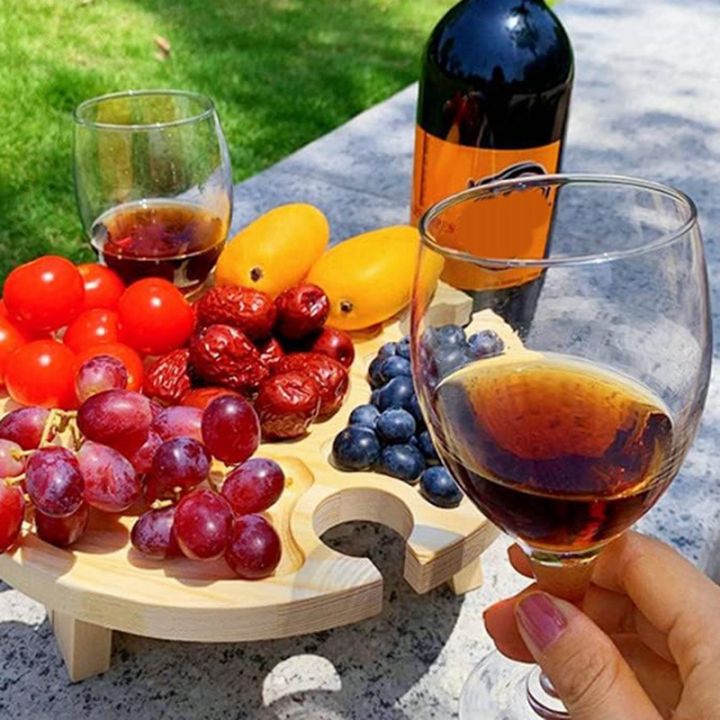wooden-folding-picnic-table-with-wine-glass-holder-portable-2-in-1-wine-glass-rack-amp-compartmental-dish