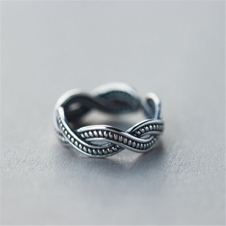 bijoux-ปรับได้แหวนบิดสีเครื่องเงินแนวย้อนยุคแบบโบฮีเมียนสำหรับผู้หญิงแหวนหมั้นแบบโบราณนิ้วมือ