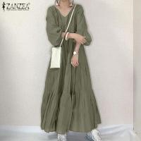 2023ผู้หญิงฤดูใบไม้ร่วง V คอพัฟแขนยาว Sundress Casual Elegant Femme Ruffles Party Vestido Kaftan ขนาดใหญ่ Maxi Dress