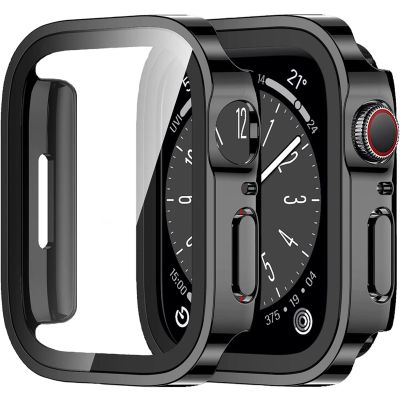 Glass+Case For Apple Watch 7 8 45mm 41mm 49mm 44mm 40mm straight edge Screen Protector Cover Case iWatch 4 5 SE 6 7 8 Ultra 49mm Cases Cases