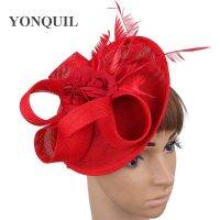 （Explosion umbrella）  งานแต่งงานที่งดงามผู้หญิงผมที่สง่างาม Fascinator หมวกสุภาพสตรีอย่างเป็นทางการสีแดง Fedora หมวกคาดศีรษะด้วยดอกไม้แฟนซีอุปกรณ์ Millinery