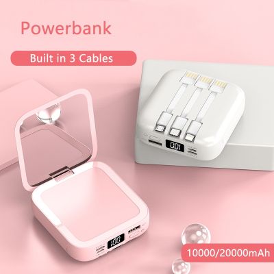 Mini Power Bank 20000mAh With Makeup Mirror Fast Charging Portable Charger Powerbank with Cable Poverbank Mobile Phone Battery ( HOT SELL) tzbkx996