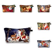 Christmas Series Women 39;s Cosmetics Bag Santa Claus Organizer Cute Cartoon Makeup Purse Handbags Polyester Cotton Eco Storage Bag