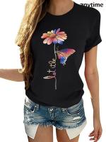 Rayon Colorful Flowers Butterfly Printing T Shirts Graphic Tees Aesthetic Tshirts