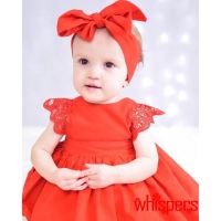 .SW-2 Pcs Red Princess Romper Dress Fashion Infant Kids Toddler Baby Girl Lace