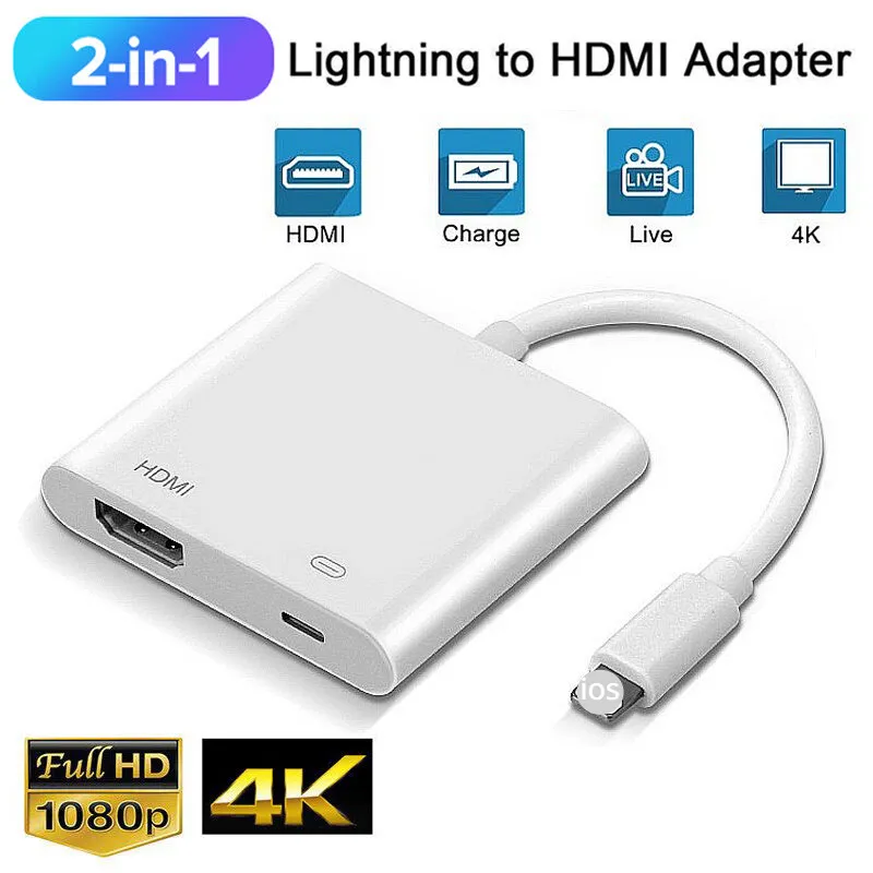  Adaptador Lightning a HDMI, adaptador de audio digital AV, cable  de pantalla de sincronización 1080P para iPhone, iPad, iPod a  TV/proyector/monitor, convertidor de video certificado MFi : Electrónica