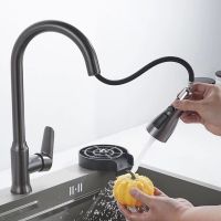 Grey Kitchen Faucet Single Hole Pull Out Spout Kitchen Sink Mixer Tap Stream Sprayer Head Chrome/Black Mixer Tap