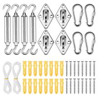 42 Pcs Shade Sail Hardware Stainless Steel Hardware Kit for Square Rectangle Triple-Cornered Sun Shade Sails Mounting