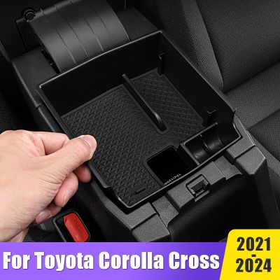 สำหรับ Toyota Corolla Cross 2021 2022 2023 2024 XG10ที่เท้าแขนในรถกล่องเก็บของที่เก็บที่เก็บของไว้ในกล่องใส่ถาดกระเป๋าเก็บบัตร