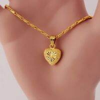 UMQ Pure 24K Gold Color Necklace Clavicle Chain For Women Necklace Love Heart Pendant Yellow Gold Valentines Day Fine Jewelry