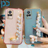 6D สร้อยข้อมือไข่มุกเคสโทรศัพท์สำหรับ VIVO V21 4G V21 5G V20 V2025 SE V20 V2022 2021 Y51 2021 Y51A Y31 2021 Y21 Y21S Y33S Y21A Y21E Y21T ดีไซน์ใหม่เคสแบบนิ่มป้องกันตกฝาหลัง