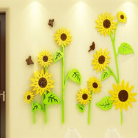 Sunflower 3D อะคริลิคสติ๊กเกอร์ติดผนังห้องนั่งเล่นโซฟาผนังพื้นหลังทีวีสติ๊กเกอร์ติดผนัง