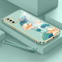 เคสสำหรับ OPPO A53 2020 A32 A11S A33 2020 A53S 4กรัมฝาหลังดอกบัวหลากสีดีไซน์ใหม่เคสโทรศัพท์เคสนิ่มเคลือบอิเล็คโทรเพลทกล่องกันกระแทก TPU แบบซิลิโคนพร้อมฟรีสายคล้อง