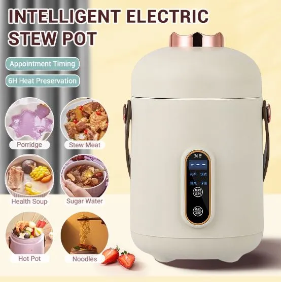 500W Electric Kettle Stew Pot Slow Cooker Portable Cooking Pot Stewing Porridge Soup with Appointment for Home Travel 600ml, Purple