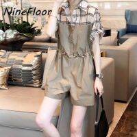 NineFloor ฤดูร้อนสำหรับสุภาพสตรีชุดผ้าเย็บลายสก๊อตกางเกงขาสั้นขากว้าง S-XL SU0028