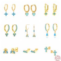 925 Sterling Silver Korean Bling Turquoise Small Stud Earring For Women Girls Ladies Minimalist Aretes Bohemia Earrings Jewerly