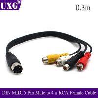 1ft Din Midi 5ขาตัวผู้เป็น4 X Rca ตัวเมียสายเคเบิล Midi Din 5ขาปลั๊ก Din ตัวผู้เป็น4 X เต้ารับตัวเมียทำนองอาร์ซีเอสายออดิโอ0.3M/30Cm