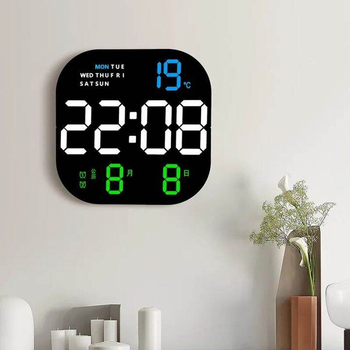Large Wall Clock Remote Control Dual Alarms Temp Date Week Display