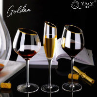 YAQI 2PCS Golden Edge Bevel แก้วไวน์ Goblet แก้วน้ำดื่มถ้วยแก้วคริสตัลไร้สารตะกั่ว Gift