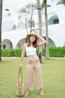 Wclothes Gelato Pants กางเกงขากระบอก แต่งกระเป๋าหน้า ชายเว้าโค้ง