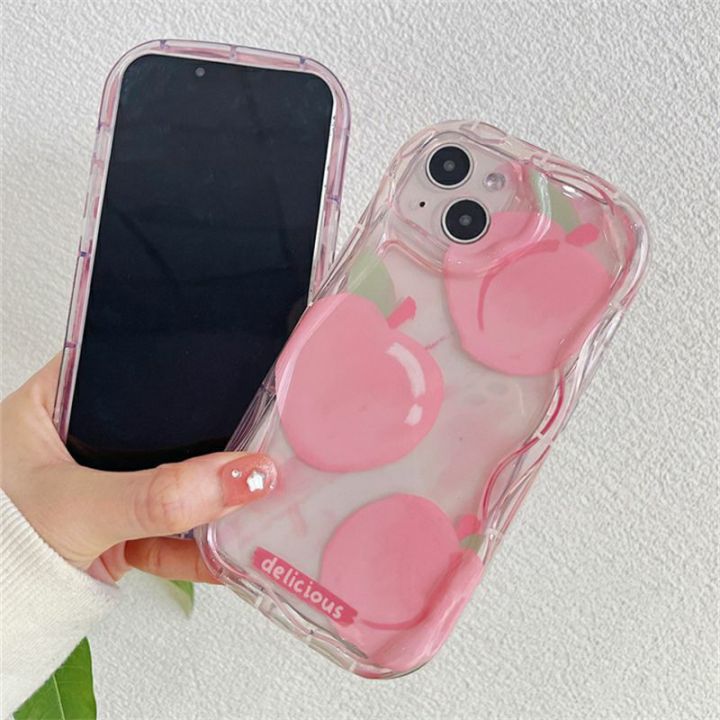 เคสสำหรับ-realme-c55-c35-c33-c21y-c25y-c31-c30s-c21-c11-2021-c20-c2-c15-c12-10-5-6-7-pro-5i-6i-5s-6s-7i-8-5g-ฝา-a1k-oppo-3d-ขอบโค้งงอสีชมพูซิลิโคนเนื้อนิ่มใสลายลูกพีชเชอร์รี่น่ารักแบบเกาหลีกันกระแทก