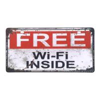 ป้ายสังกะสีวินเทจ Free WiFi Inside (ปั๊มนูน)