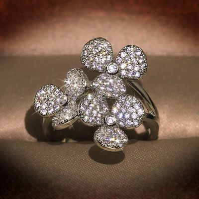 [COD] New and exaggerated exquisite stone leaf ring personalized index finger female opening adjustable