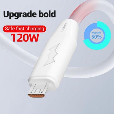 สายไมโคร USB 6A 120W,โทรศัพท์มือถือสายชาร์จเร็วหนาพิเศษสำหรับ Xiaomi Redmi Samsung ข้อมูลแบบ Usb